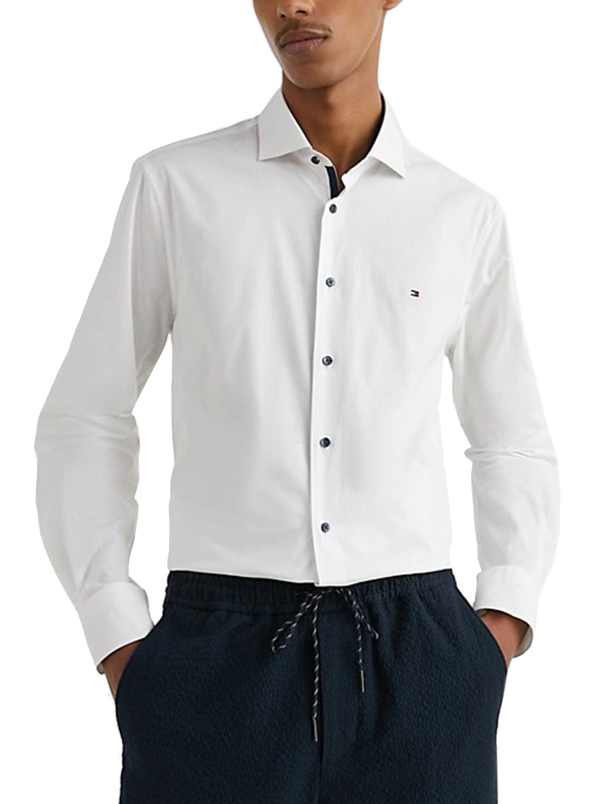 Camicie casual Uomo Tommy Hilfiger - Camicia Slim Fit In Popeline - Bianco