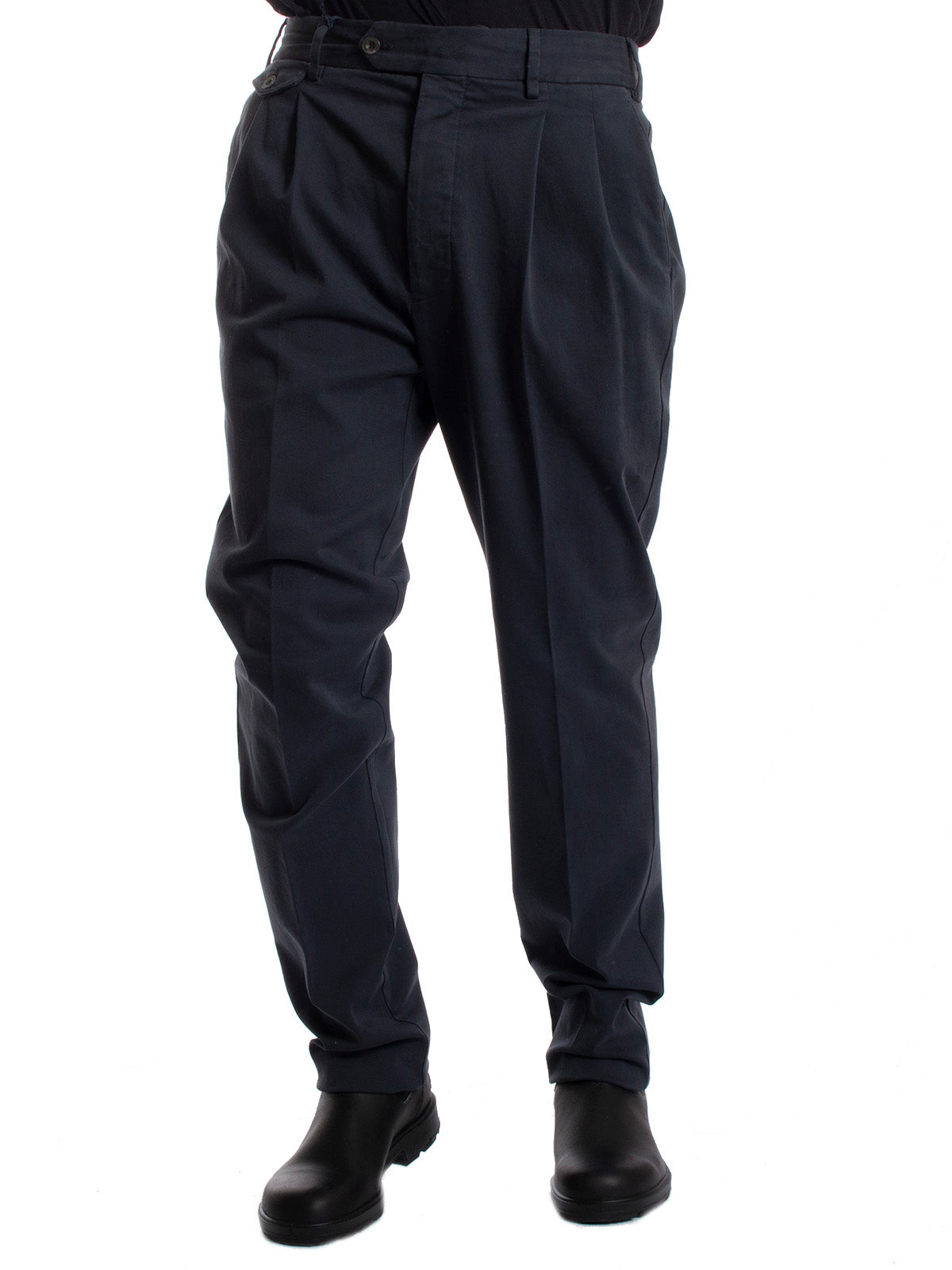 Lardini Men's Trousers - Tebe Washed Drop Regular Stretch Cotton Trousers - Blue