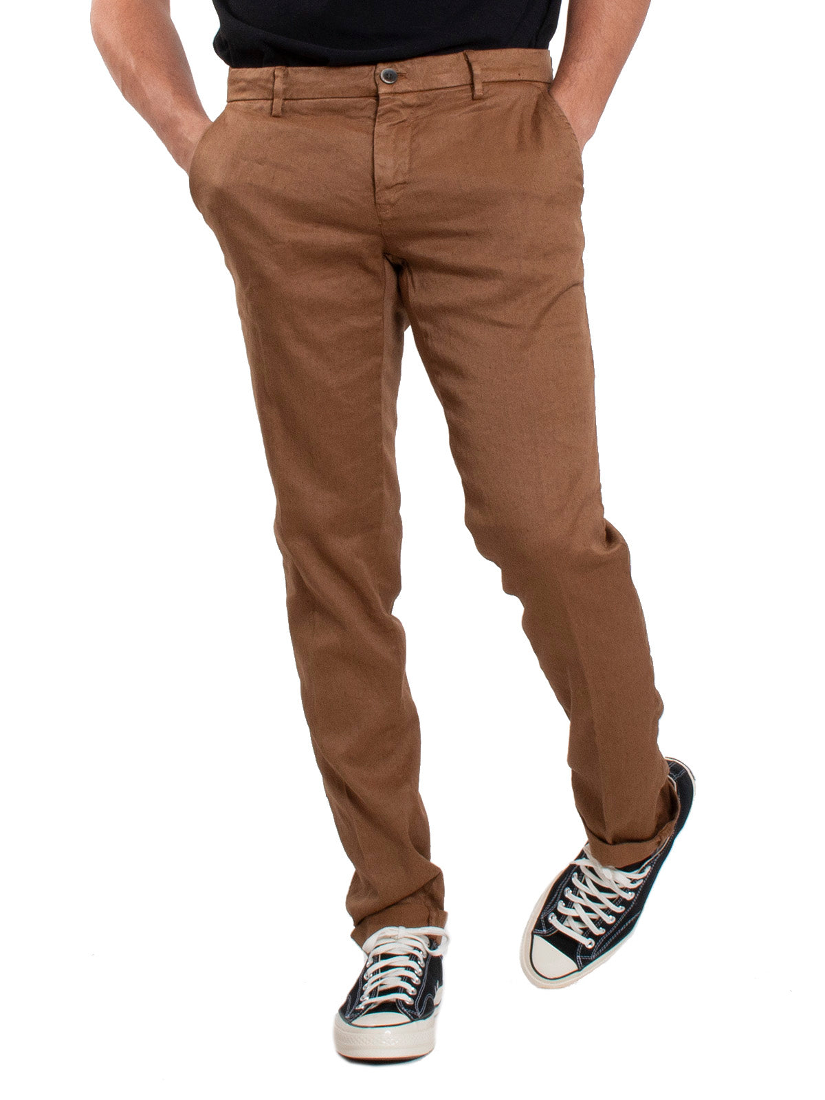 Pantaloni Uomo Mason's - Milano Style Slim Fit Linen Blend Chino Pant - Marrone