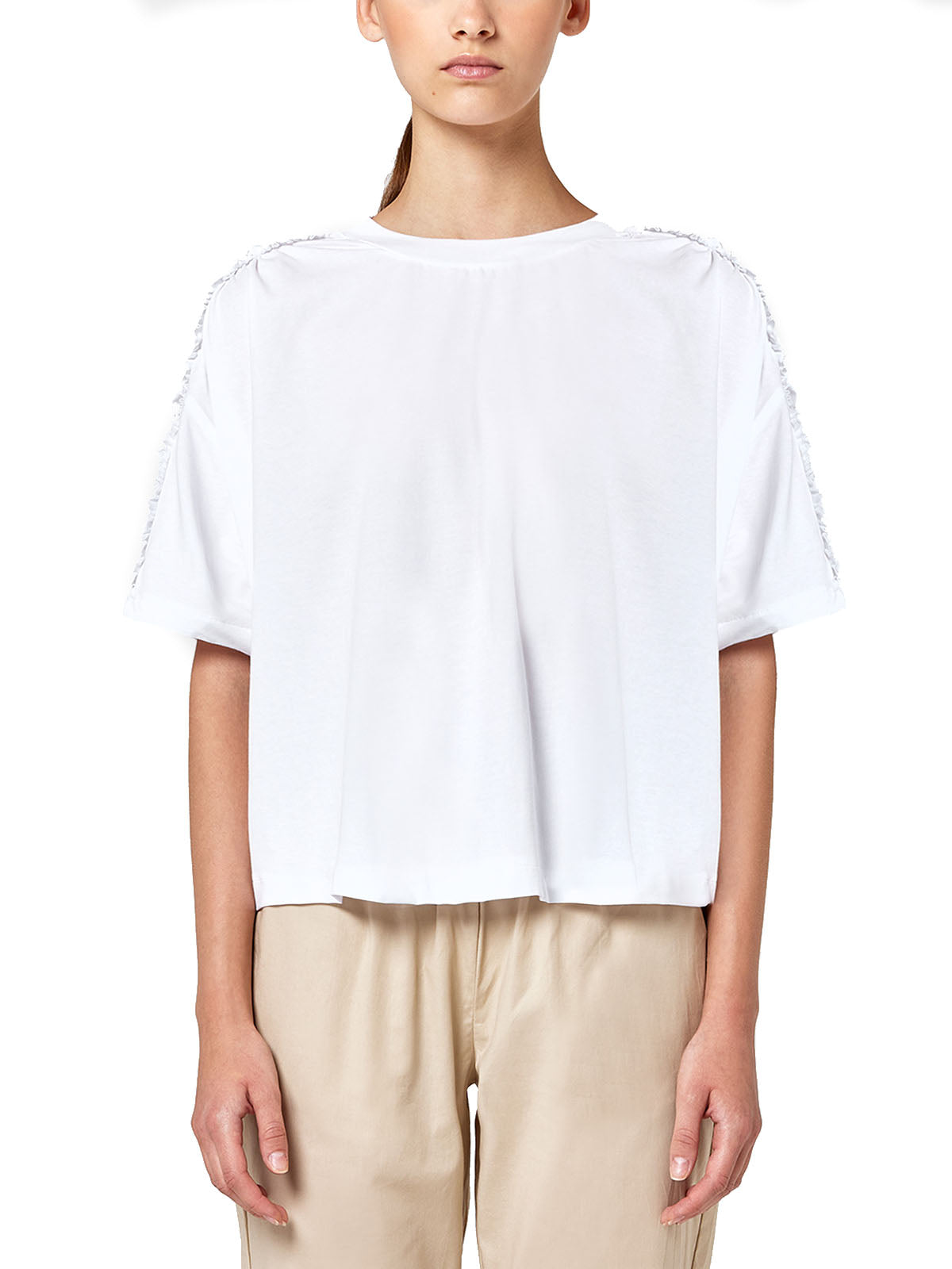 Alpha Studio Woman T-Shirt - Round Neck T-Shirt S/M Wrinkled Jersey - White