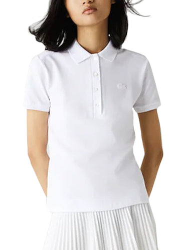 Polo Donna Lacoste - Slim Fit Stretch Cotton Piqué Polo Shirt - Bianco