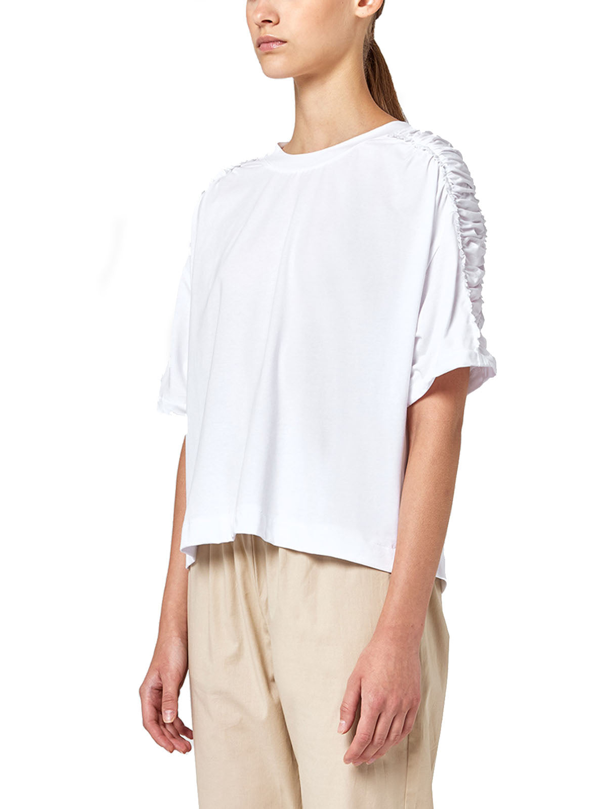 Alpha Studio Woman T-Shirt - Round Neck T-Shirt S/M Wrinkled Jersey - White